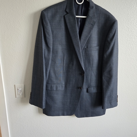 Lauren Ralph Lauren Plaid Blue Silk Wool Blend Sports Coat 48 L